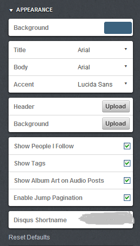 Appearance box on your Customize page