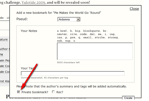 Bookmarking a story on AO3