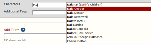 AO3 character field with autofill options