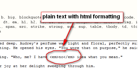 AO3 story text box, containing plain text with limited html