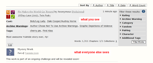 Author's story view on AO3's Works page