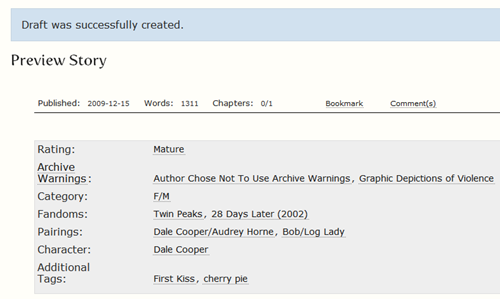 AO3 Preview draft screen