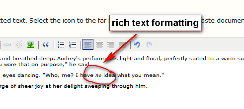 AO3 story text box, containing rich text formatting